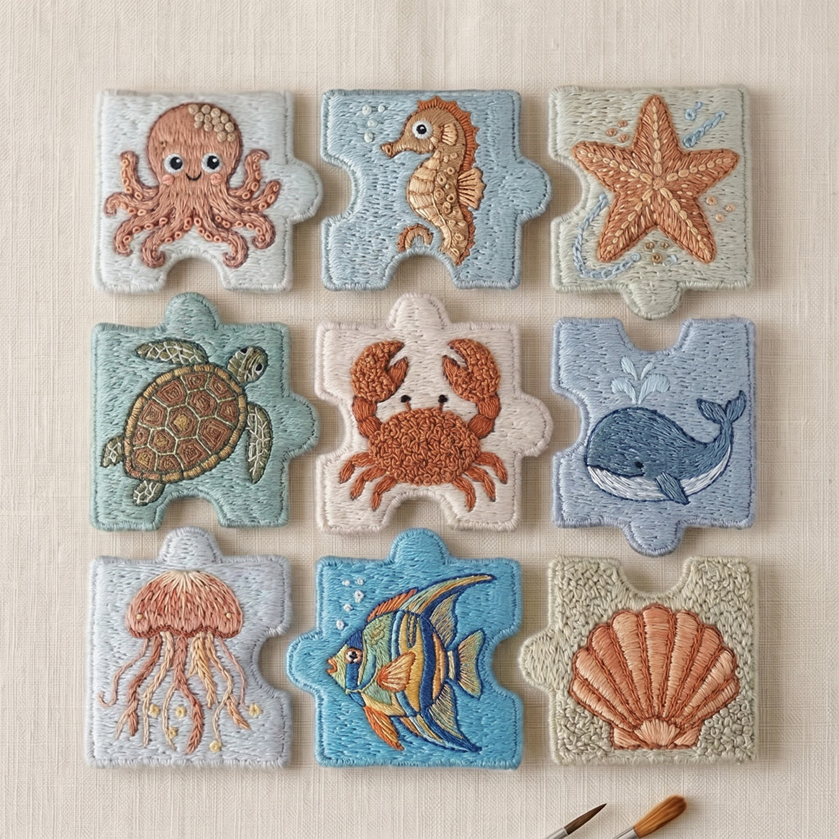 Rubbyoo Diy Magnet & Brooch Embroidery Puzzle Kit - Cute Sea Animal | Unique Handmade Gift - 9-pcs Puzzle Brooch Kit - image 1