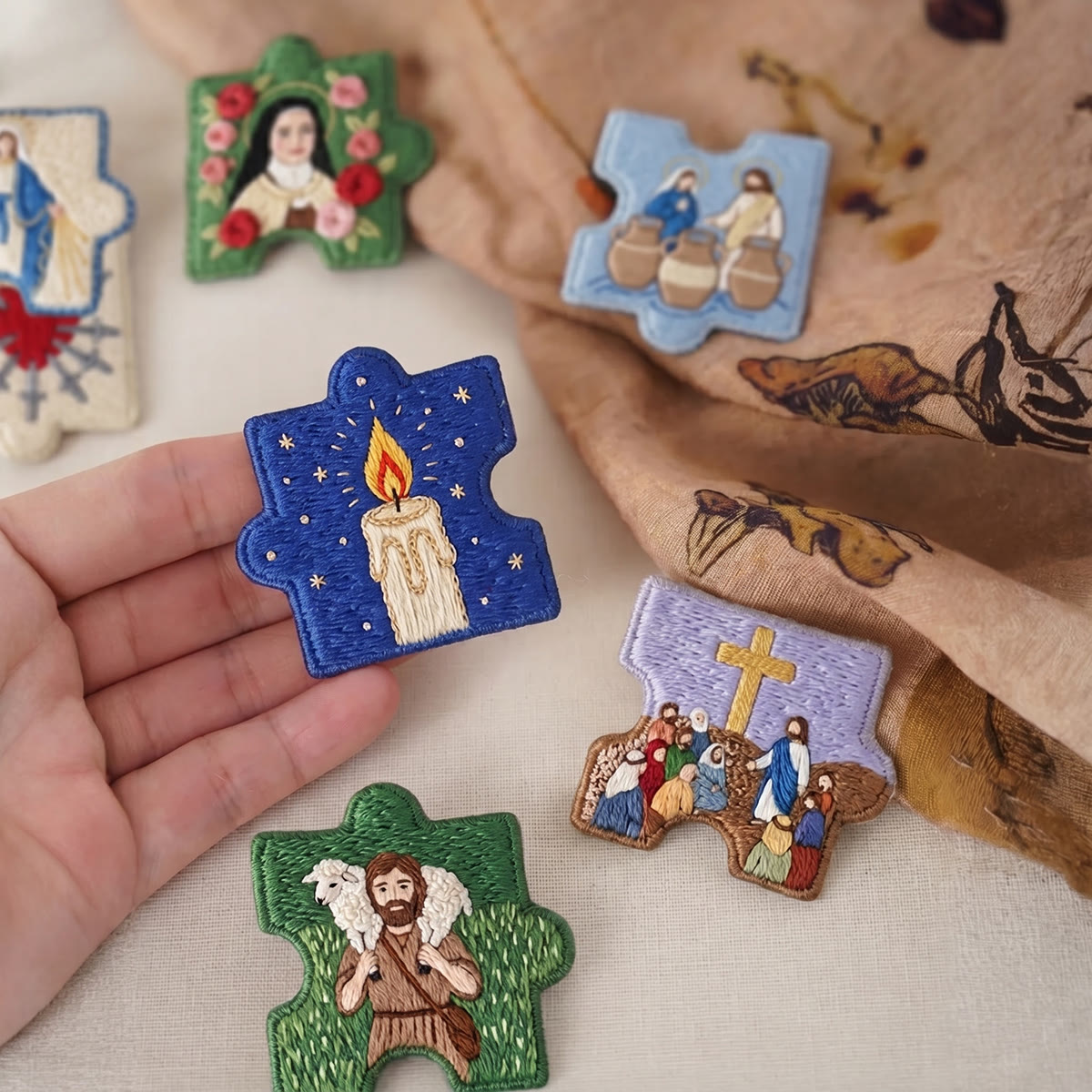 Rubbyoo Diy Magnet & Brooch Embroidery Puzzle Kit - Sacred Art Aesthetic | Catholic Mother Gift - image 3