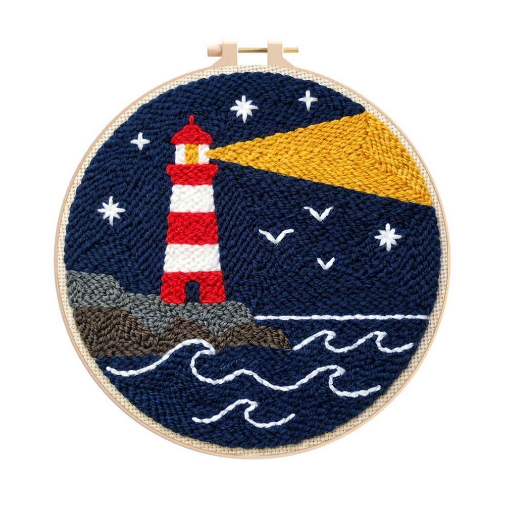 Sea & Lighthouse Punch Needle Kit - America 250 Pattern | 4th of July Gift  Good Idea - 8 inch Hoop Kit - image 1