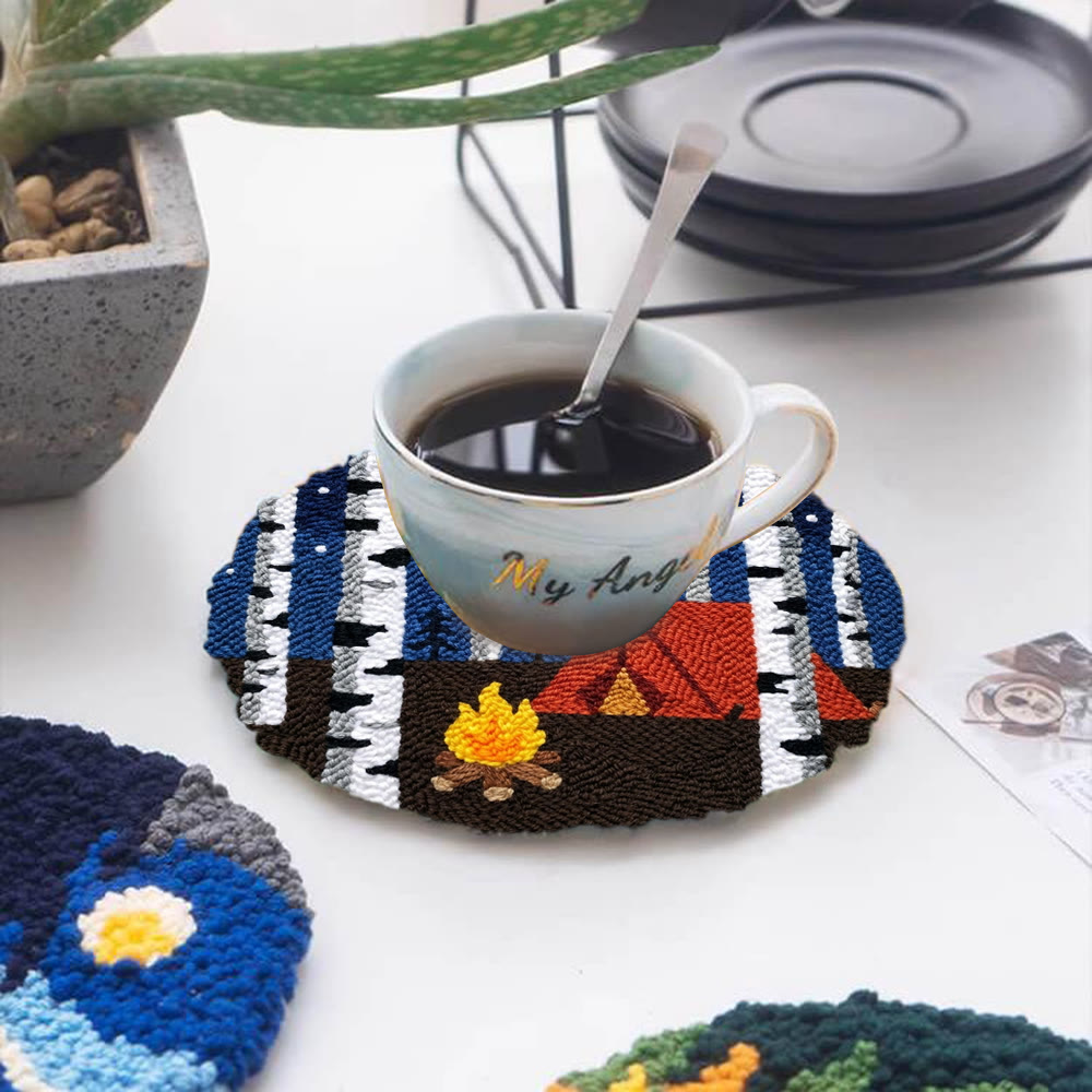 Starry Night Campfire Punch Needle Kit - Handmade Textured Fiber Art | Cozy Room Atmosphere - 5 inch Coaster Kit - image 12