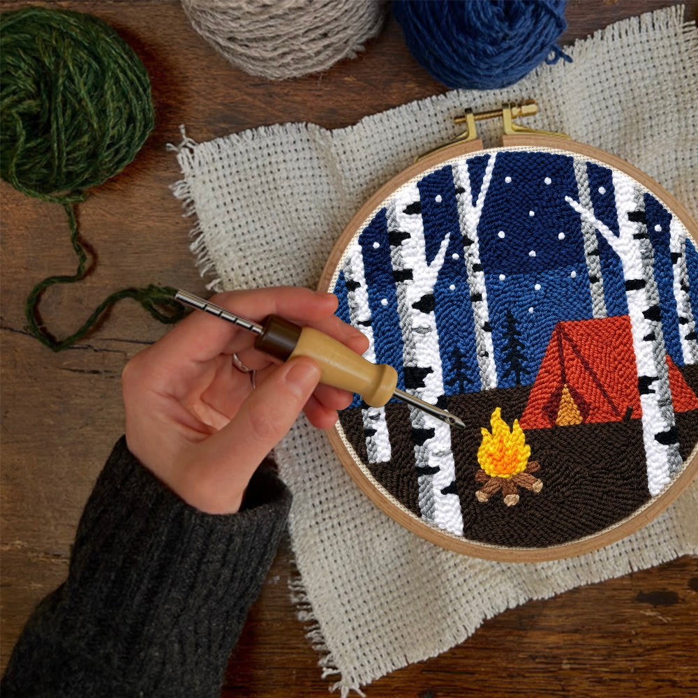 Starry Night Campfire Punch Needle Kit - Handmade Textured Fiber Art | Cozy Room Atmosphere - image 3