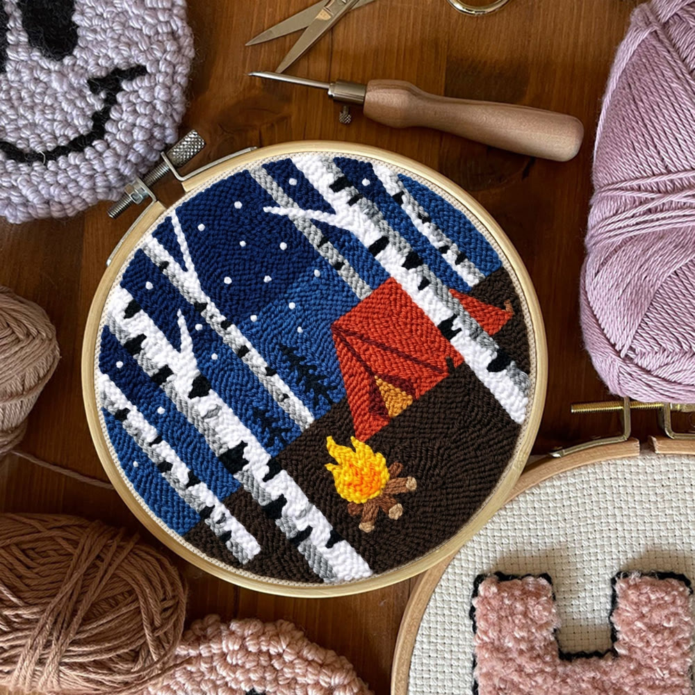 Starry Night Campfire Punch Needle Kit - Handmade Textured Fiber Art | Cozy Room Atmosphere - image 7