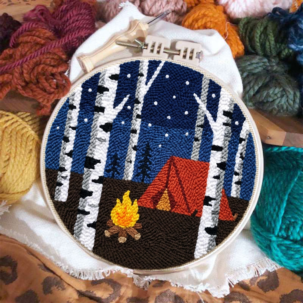 Starry Night Campfire Punch Needle Kit - Handmade Textured Fiber Art | Cozy Room Atmosphere - image 4