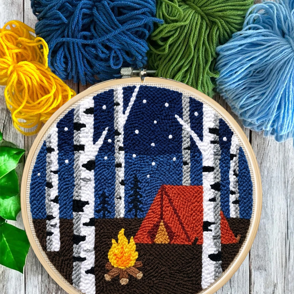 Starry Night Campfire Punch Needle Kit - Handmade Textured Fiber Art | Cozy Room Atmosphere - image 9