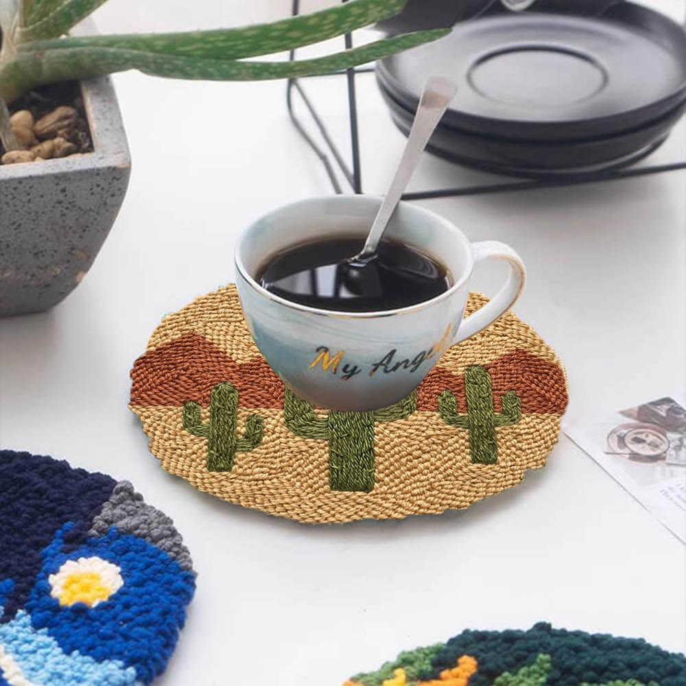 Desert Cactus Punch Needle Kit - Special Nature View Motif | Mindful Crafting Therapy - 5 inch Coaster Kit - image 12