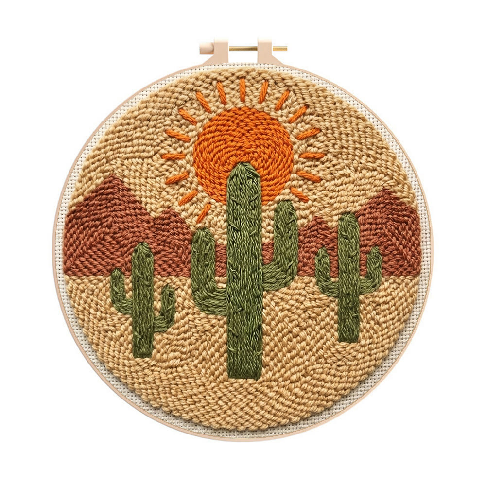 Desert Cactus Punch Needle Kit - Special Nature View Motif | Mindful Crafting Therapy - 8 inch Hoop Kit - image 1
