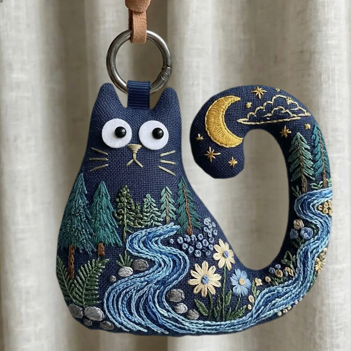 Rubbyoo Cat Embroidery Kit - Winding River | Unique Handmade Gift | Car Rear View Mirror Hanging Decor - 6 inches hoop kit - image 1
