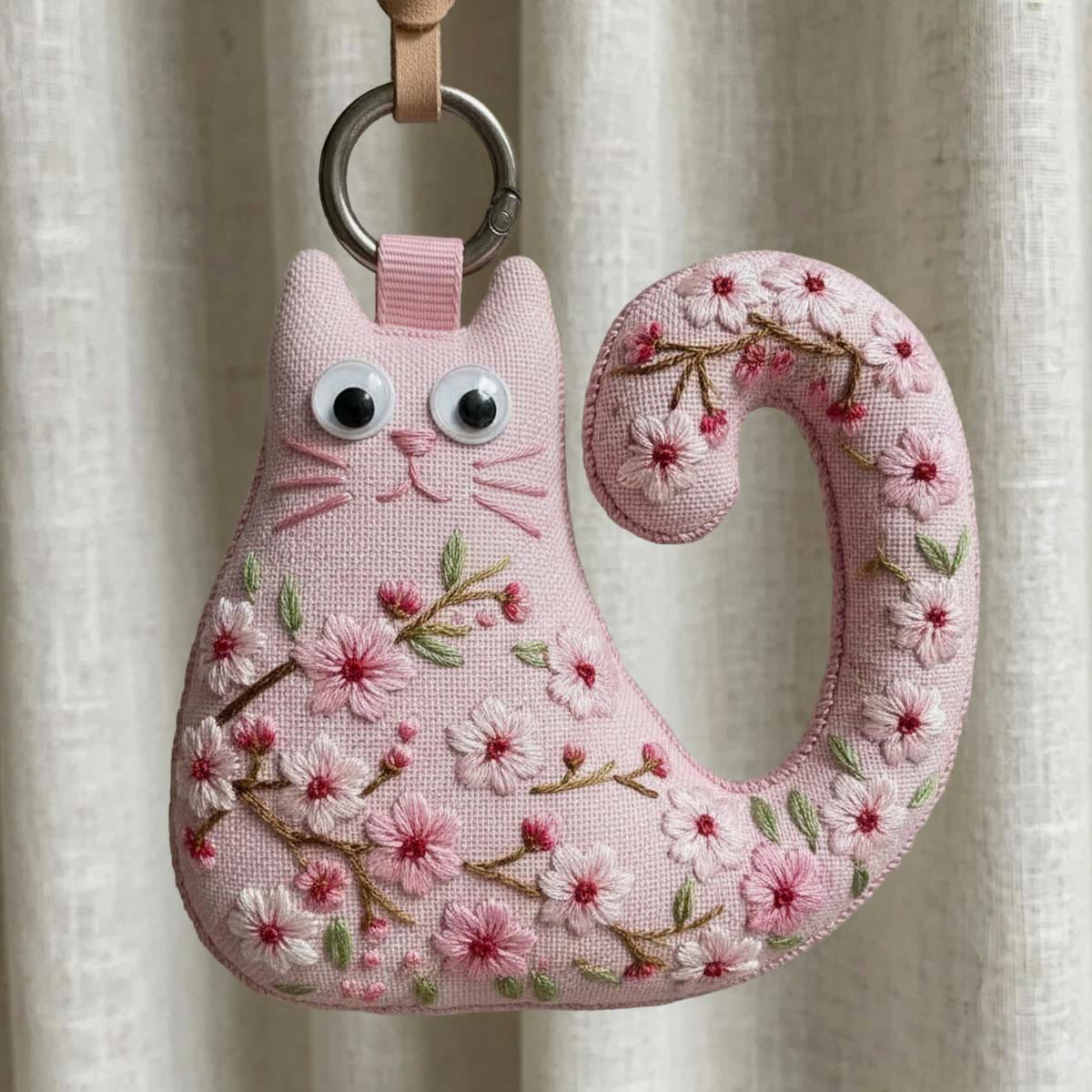 Rubbyoo Cat Embroidery Kit - Cherry Blossom | Cute Gift For Her | Coquette Aesthetic Hanging Decor - 6 inches hoop kit - image 1