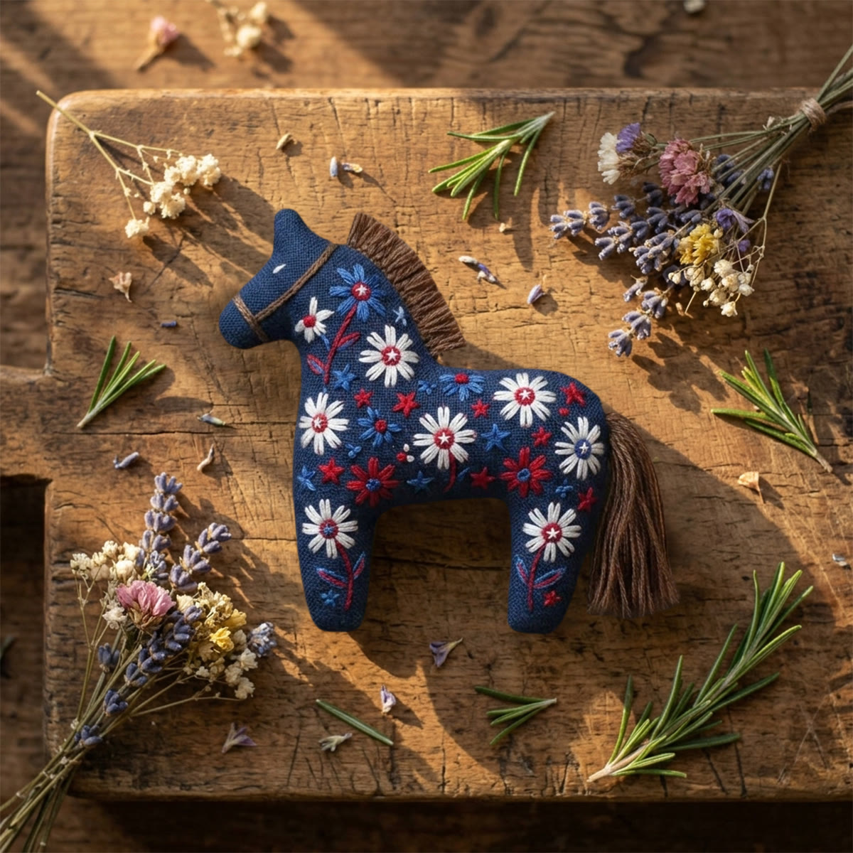 Rubbyoo Dala Horse Embroidery Kit - Daisy Blossom | Colorful Botanical Illustration| Distinctive Desktop  Accessory - image 2