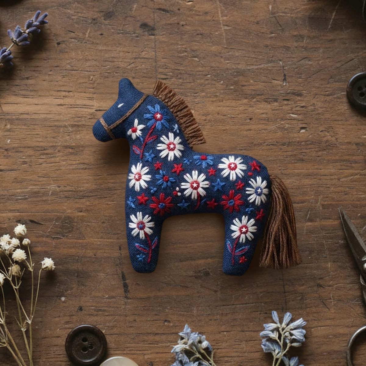 Rubbyoo Dala Horse Embroidery Kit - Daisy Blossom | Colorful Botanical Illustration| Distinctive Desktop  Accessory - 6 inches hoop kit - image 1