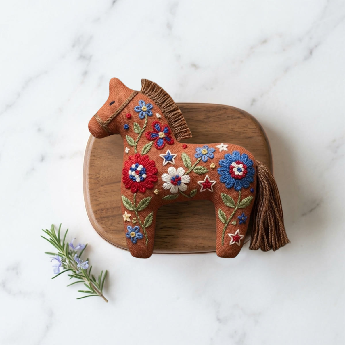 Rubbyoo Dala Horse Embroidery Kit - Terracotta Flowers | Rustic Style Bag Charm | Fiber Animal Art Kit - image 2