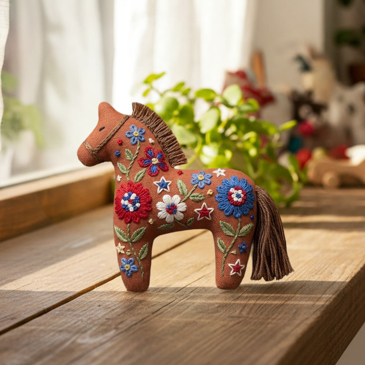 Rubbyoo Dala Horse Embroidery Kit - Terracotta Flowers | Rustic Style Bag Charm | Fiber Animal Art Kit - image 3