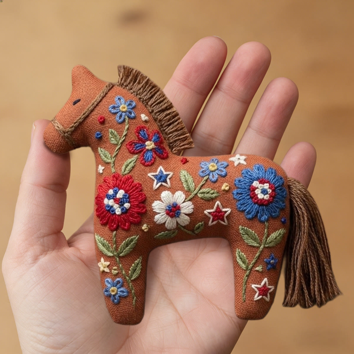 Rubbyoo Dala Horse Embroidery Kit - Terracotta Flowers | Rustic Style Bag Charm | Fiber Animal Art Kit - image 6