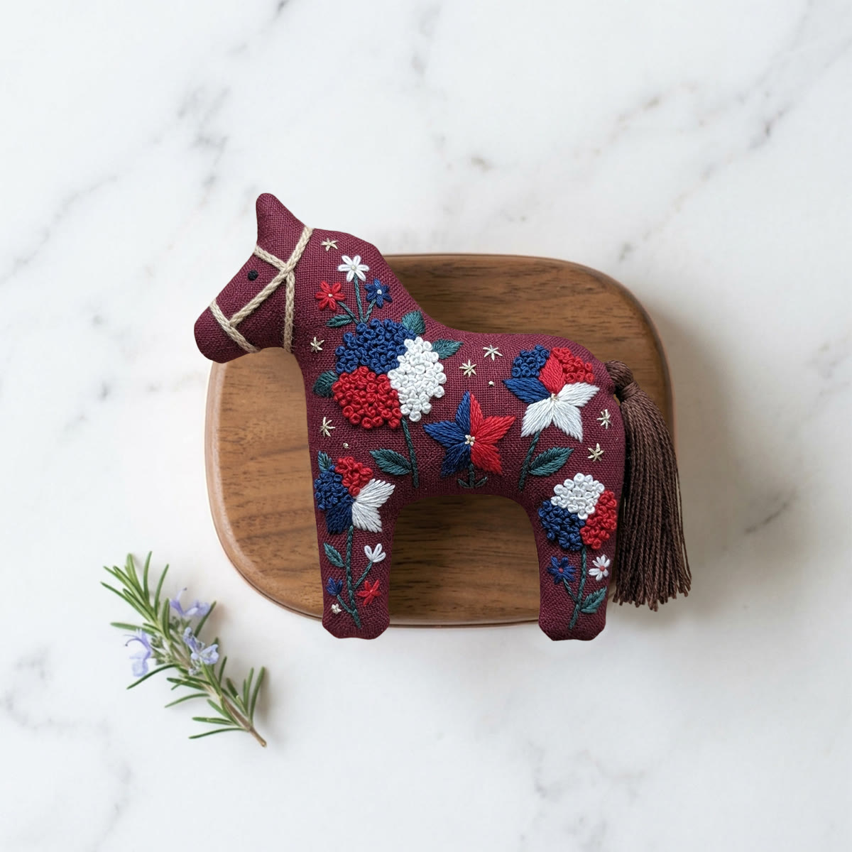 Rubbyoo Dala Horse Embroidery Kit - Burgundy Bloom | Artistic Textured Handicraft | Unique Festival Keepsake - image 2