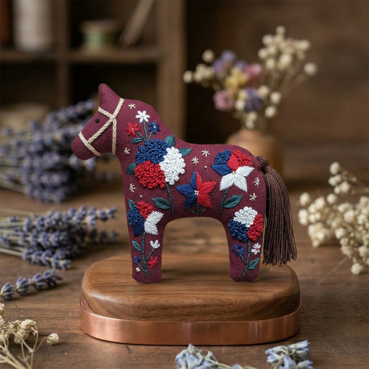 Rubbyoo Dala Horse Embroidery Kit - Burgundy Bloom | Artistic Textured Handicraft | Unique Festival Keepsake - image 5