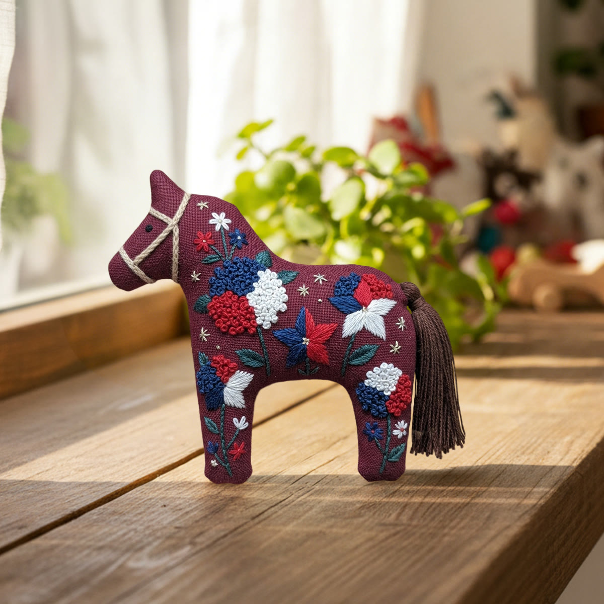 Rubbyoo Dala Horse Embroidery Kit - Burgundy Bloom | Artistic Textured Handicraft | Unique Festival Keepsake - image 3