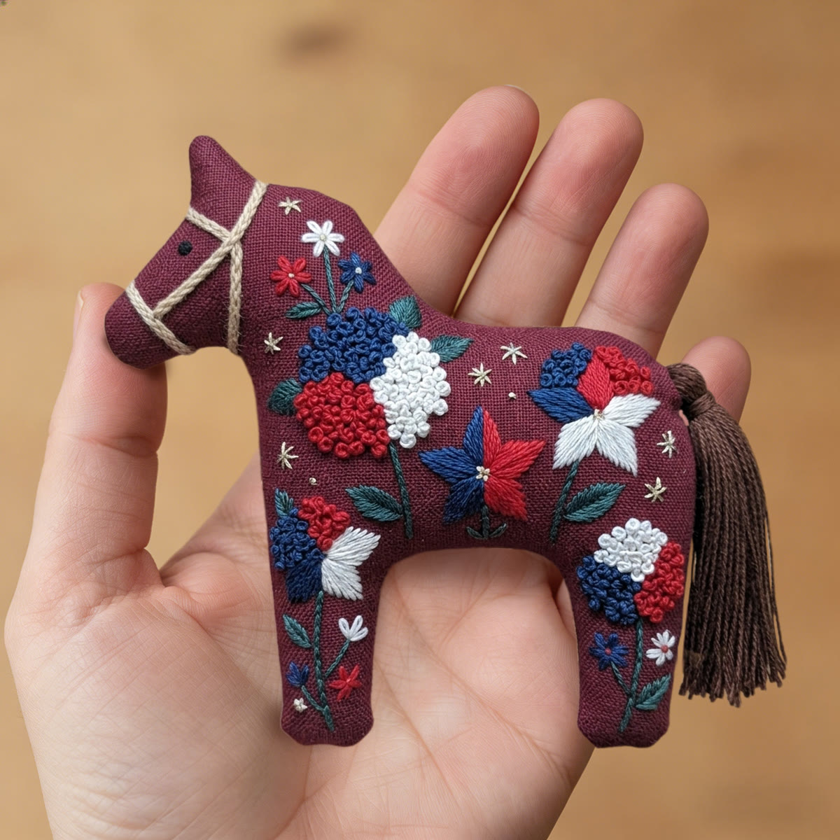 Rubbyoo Dala Horse Embroidery Kit - Burgundy Bloom | Artistic Textured Handicraft | Unique Festival Keepsake - image 7