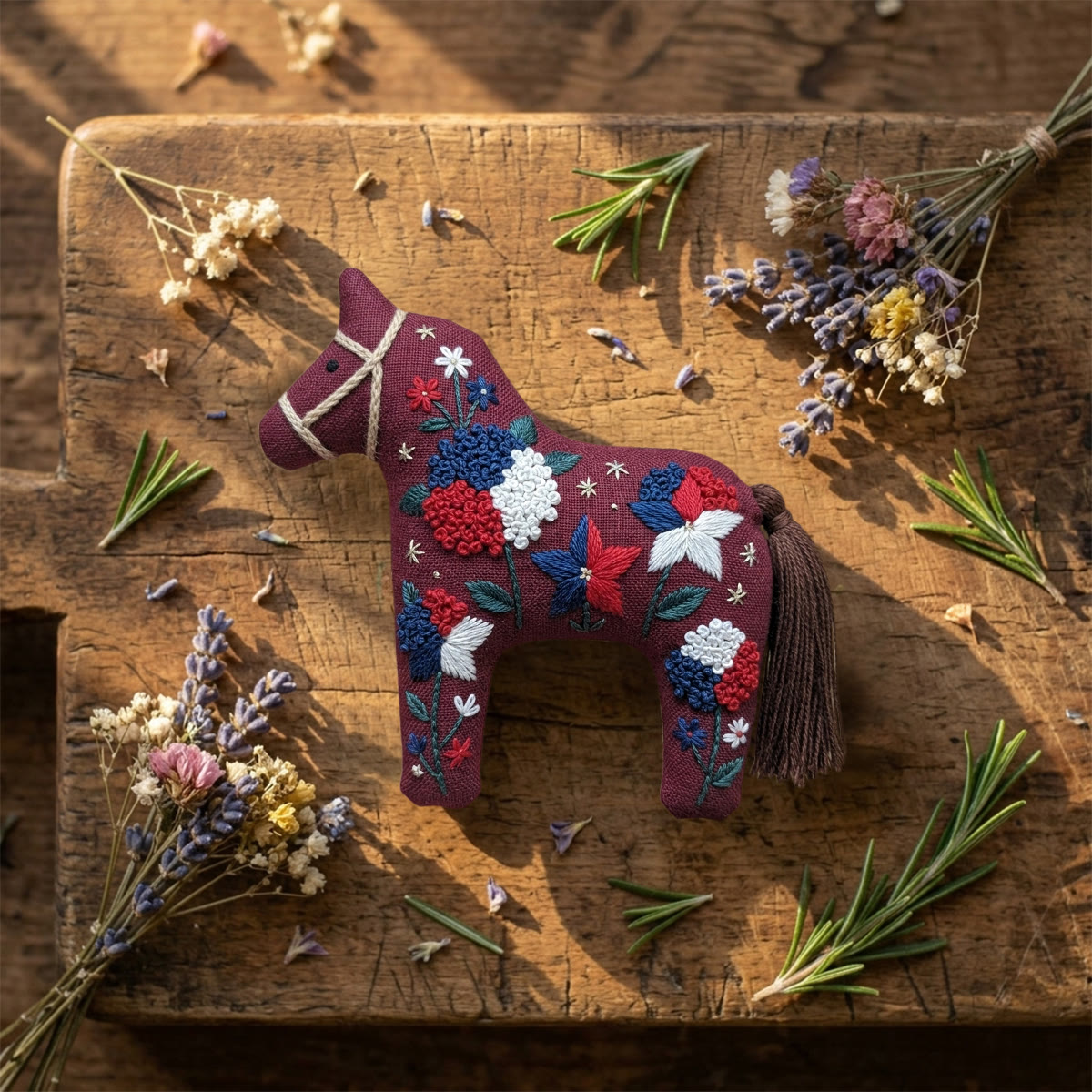 Rubbyoo Dala Horse Embroidery Kit - Burgundy Bloom | Artistic Textured Handicraft | Unique Festival Keepsake - image 4