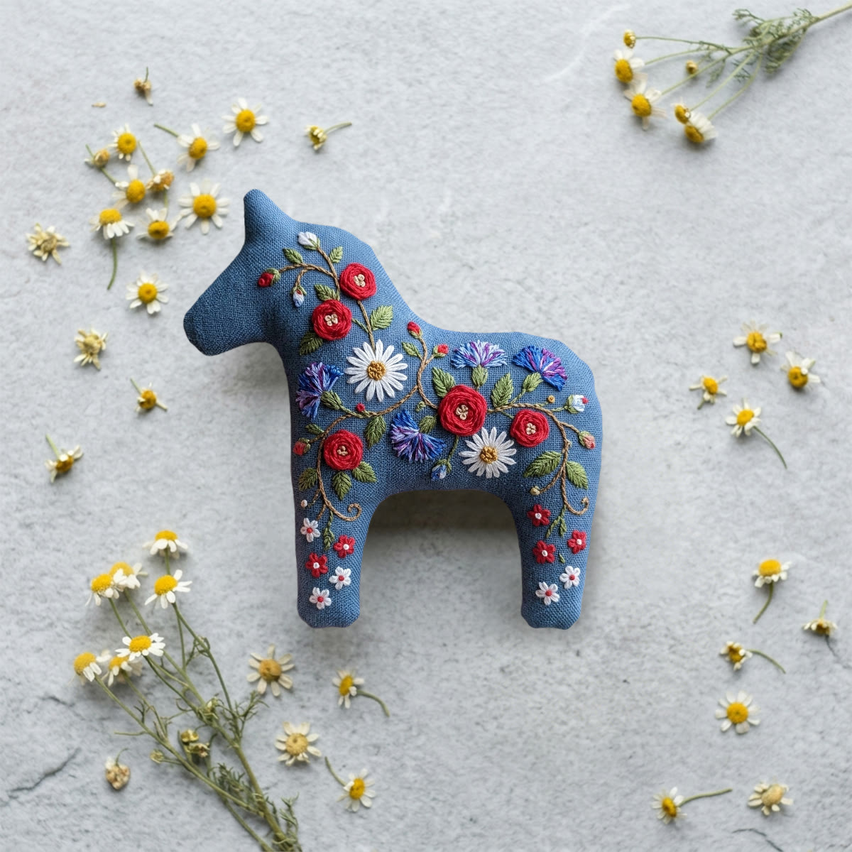 Rubbyoo Dala Horse Embroidery Kit -  Blue Garden | Beginner Friendly  Sewing Kit | Fancy Home & Shelf Decor - image 4