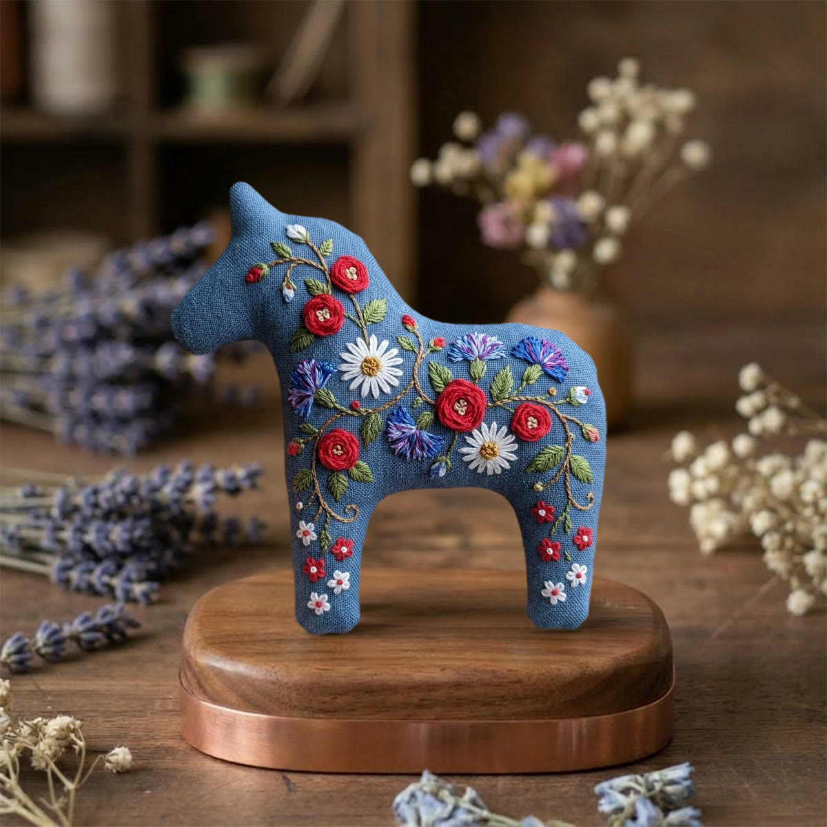 Rubbyoo Dala Horse Embroidery Kit -  Blue Garden | Beginner Friendly  Sewing Kit | Fancy Home & Shelf Decor - image 2