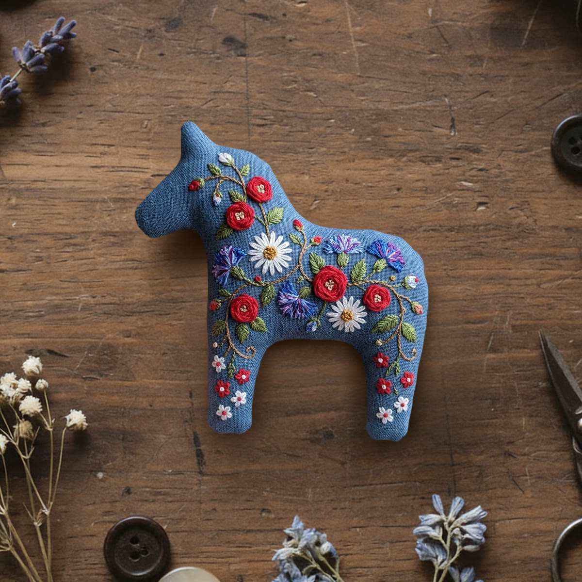Rubbyoo Dala Horse Embroidery Kit -  Blue Garden | Beginner Friendly  Sewing Kit | Fancy Home & Shelf Decor - 6 inches hoop kit - image 1