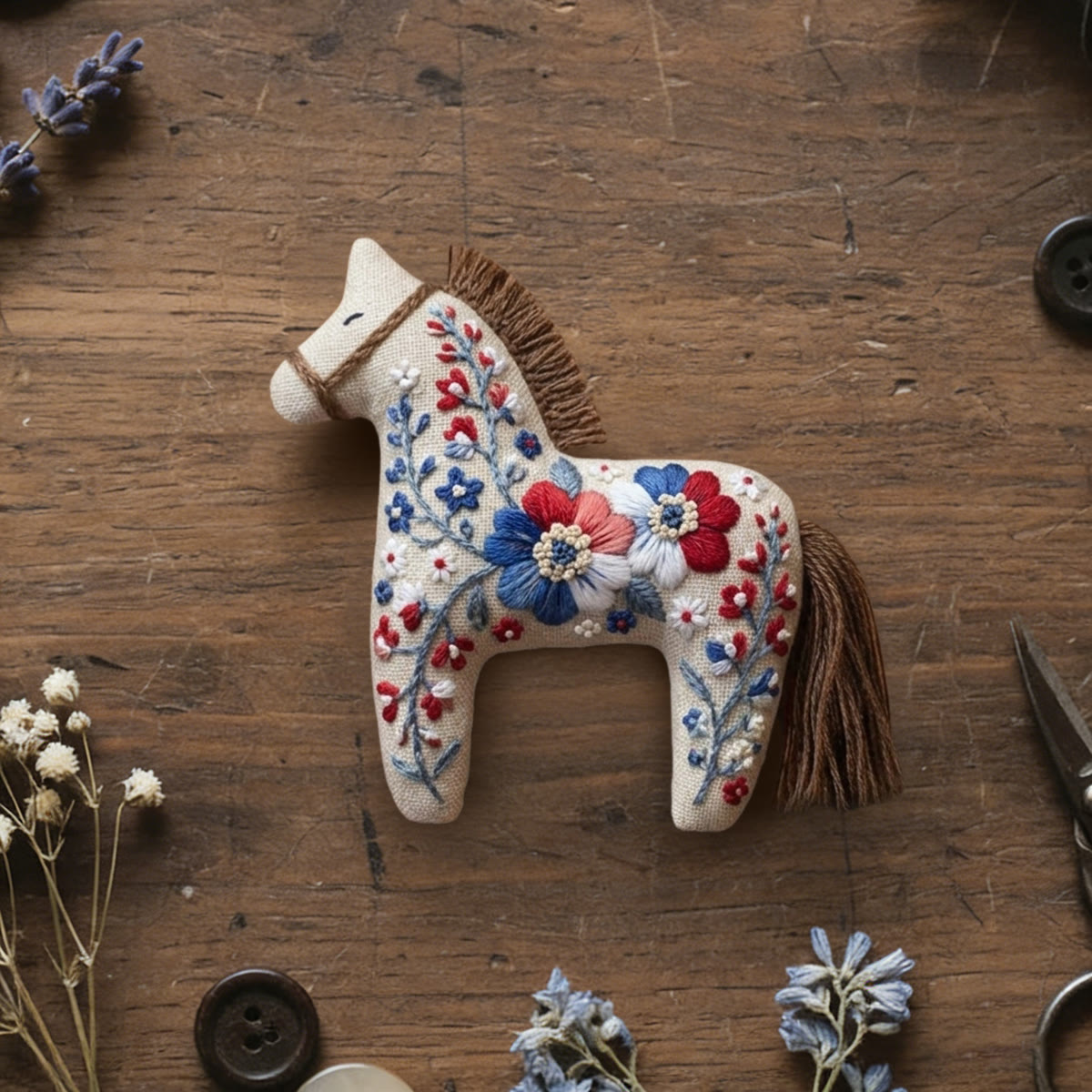 Rubbyoo Dala Horse Embroidery Kit -  White Romance | Beautiful  Yarn Tassels | Thoughtful  Gift For Her - 6 inche hoop kit - image 1