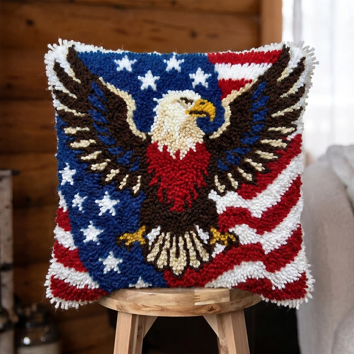 Rubbyoo Latch Hook Pillow Kit - Bald Eagle | Military Family Gift | Memorial Day Decoration - 43*43cm - image 1
