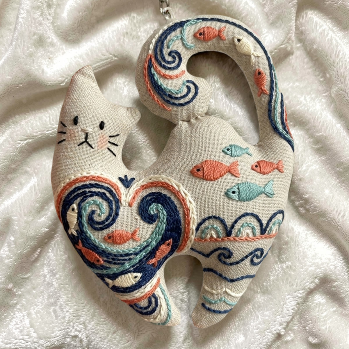 Rubbyoo Kitty Embroidery Kit - Ocean Wave & Fishes | Warm Coastal Style Gift For Friends | Exquisite Sewing Kit - image 2