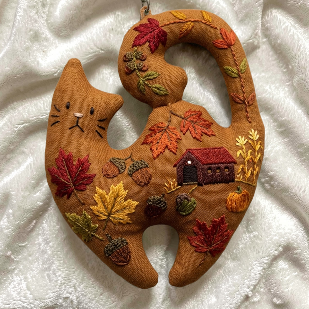 Rubbyoo Kitty Embroidery Kit - Autumn Maple | Cozy Earth Brown Ornament | Funny DIY Handicraft - image 2