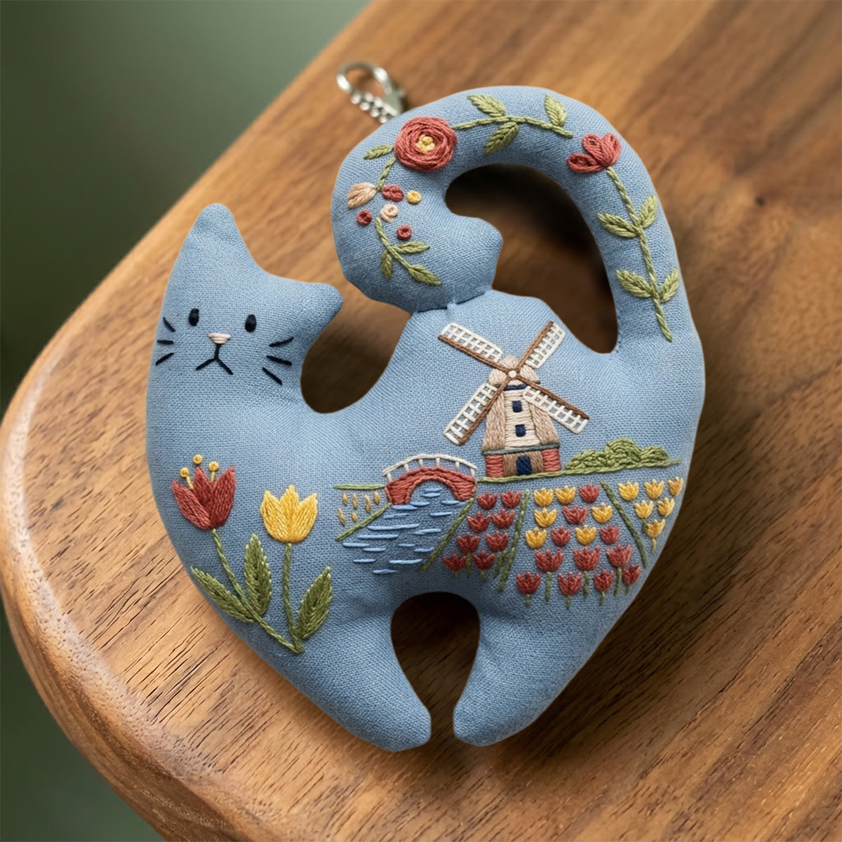 Rubbyoo Kitty Embroidery Kit -  Dream Of Tulips | Unique Blue Handicraft | Rustic Vibe Git Top Choice - 6 inches hoop kit - image 1