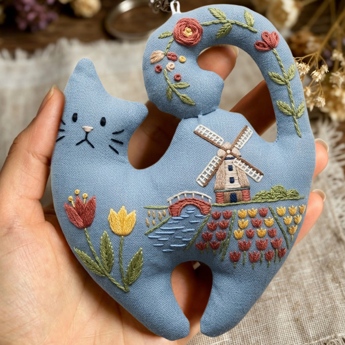 Rubbyoo Kitty Embroidery Kit -  Dream Of Tulips | Unique Blue Handicraft | Rustic Vibe Git Top Choice - image 2