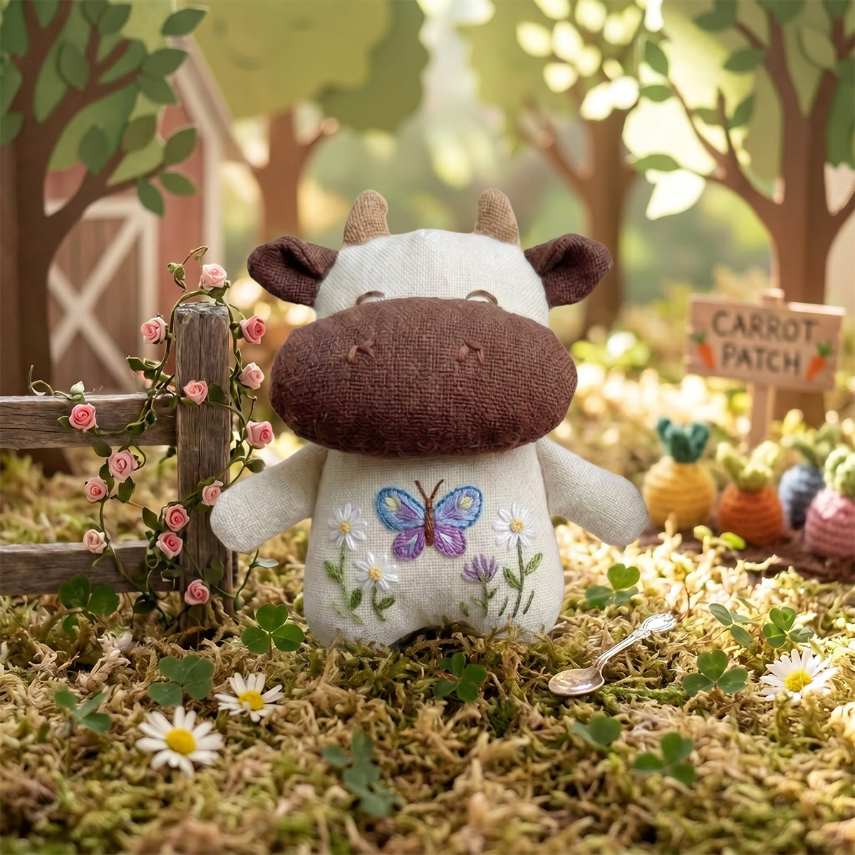 Rubbyoo Stuffed Cow Embroidery Kit | Easy-to-do Sewing Kit | Cute Fairy-tale Style Gift For Kids - Butterfly - image 2