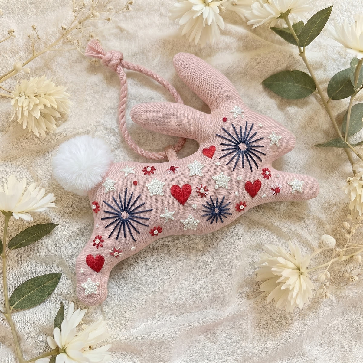 Rubbyoo Rabbit Embroidery Kit - Starlight & Heart | Pink Couple Anniversary Gift | Handmade Folk Art Pendant - image 2