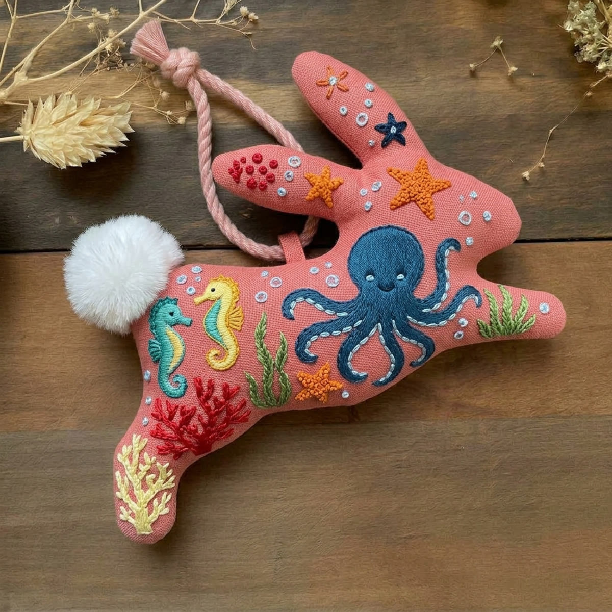 Rubbyoo Rabbit Embroidery Kit - Octopus  &  Seahorse | Sea-inspired Theme Decorative Accent | Easy For Stitch Beginner - 6 inches hoop kit - image 1