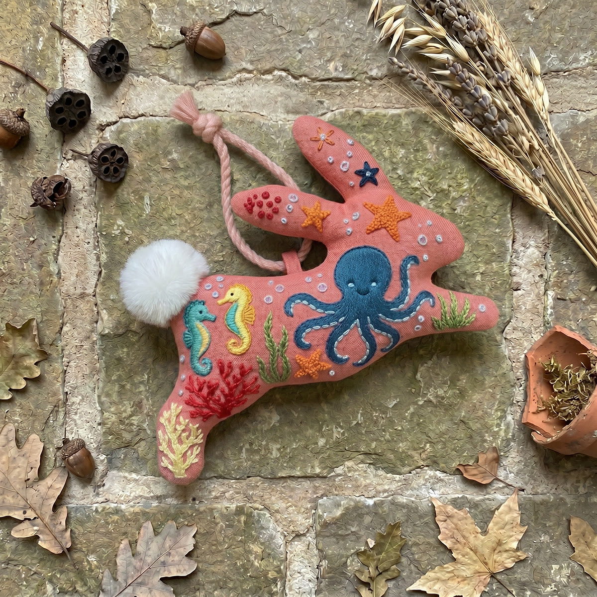 Rubbyoo Rabbit Embroidery Kit - Octopus  &  Seahorse | Sea-inspired Theme Decorative Accent | Easy For Stitch Beginner - image 5