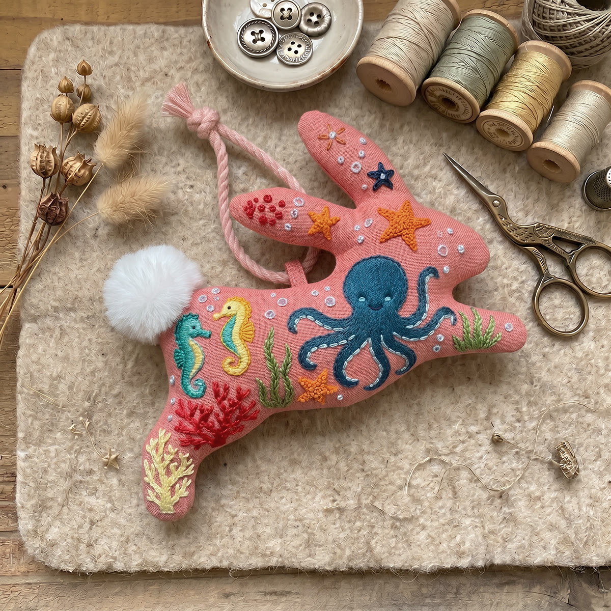 Rubbyoo Rabbit Embroidery Kit - Octopus  &  Seahorse | Sea-inspired Theme Decorative Accent | Easy For Stitch Beginner - image 4