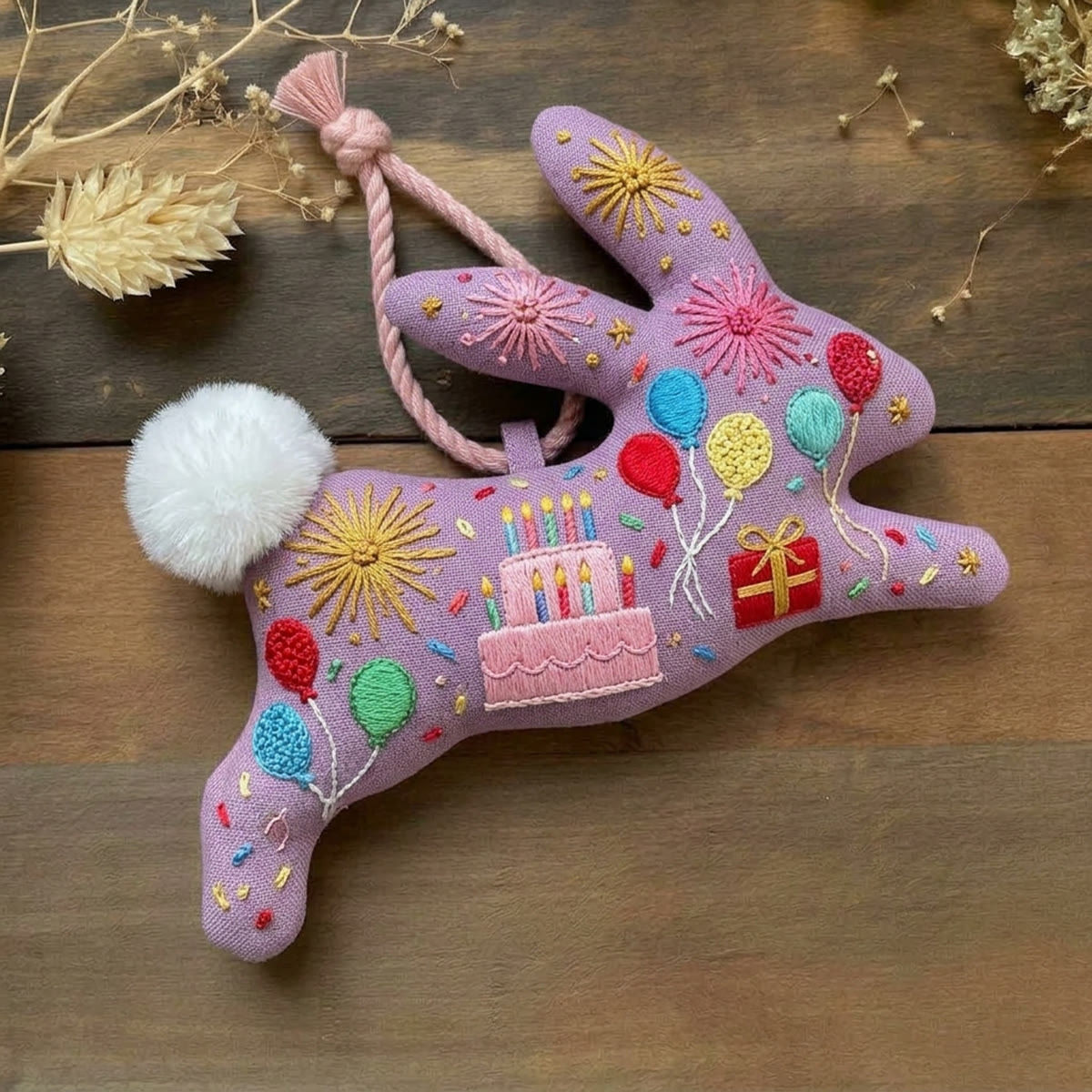 Rubbyoo Rabbit Embroidery Kit - Birthday Party | Bright Color Cartoon Pattern | Unique Needlework Birthday Gift  - 6 inches hoop kit - image 1