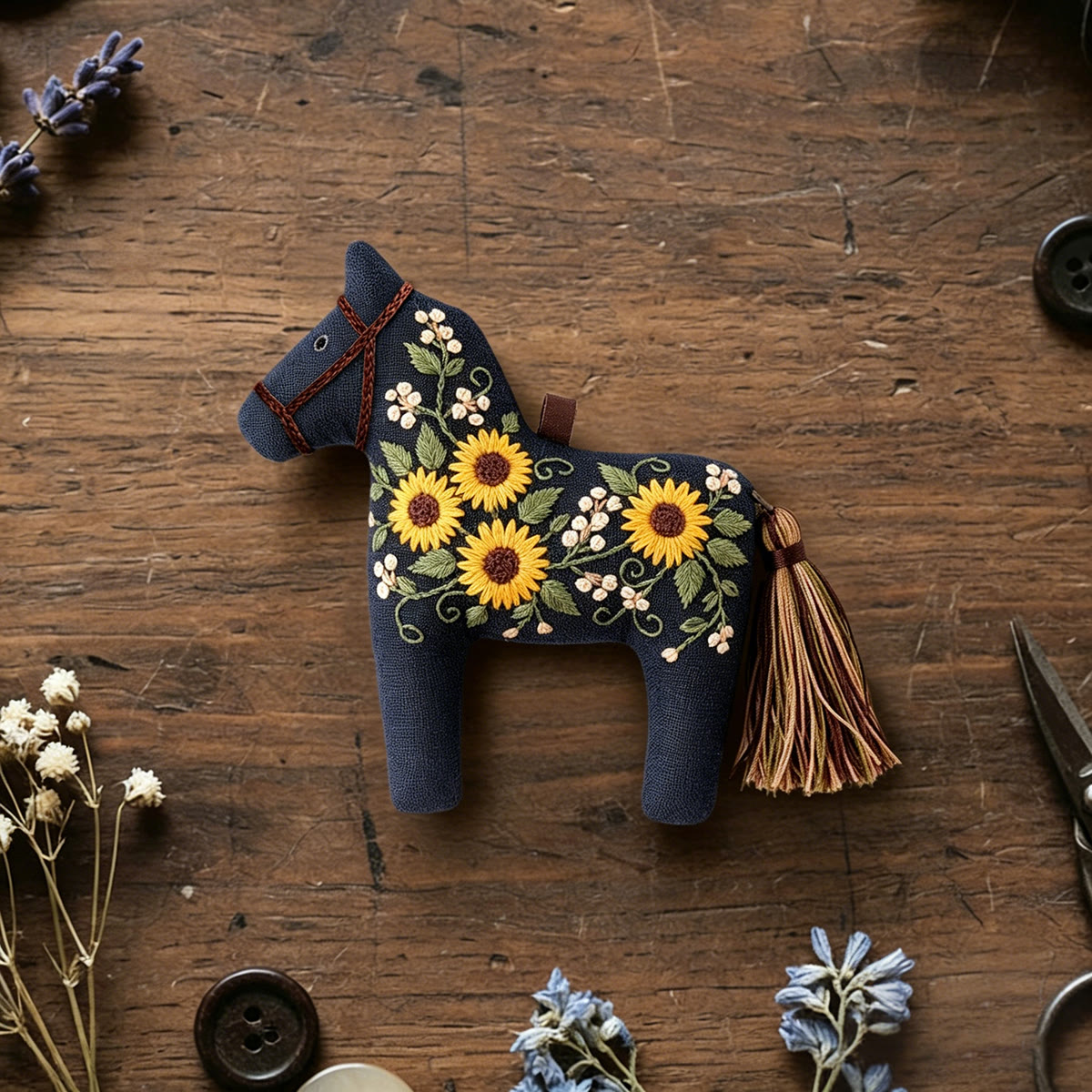 Rubbyoo Dala Horse Embroidery Kit - Bright Floral Bouquet | Gift For Her  | Scandinavian Style Ornament - 6 inches hoop kit - image 1