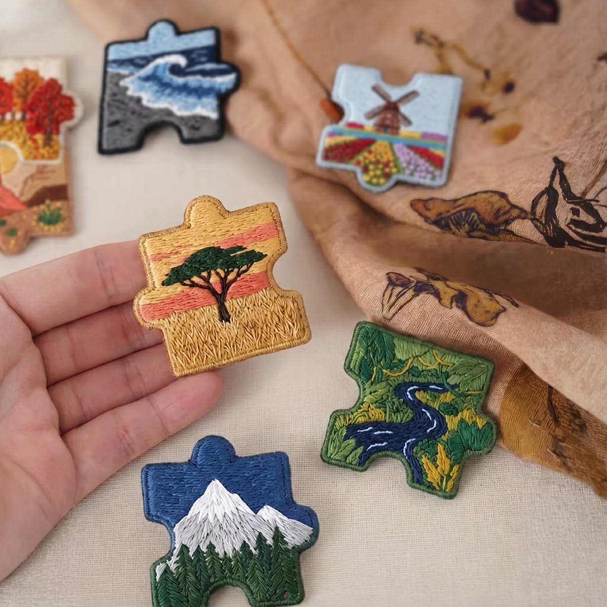 Rubbyoo Diy Magnet & Brooch Embroidery Puzzle Kit - Map Of Earth Scenic Art | Decorative Fabric Magnet - image 2