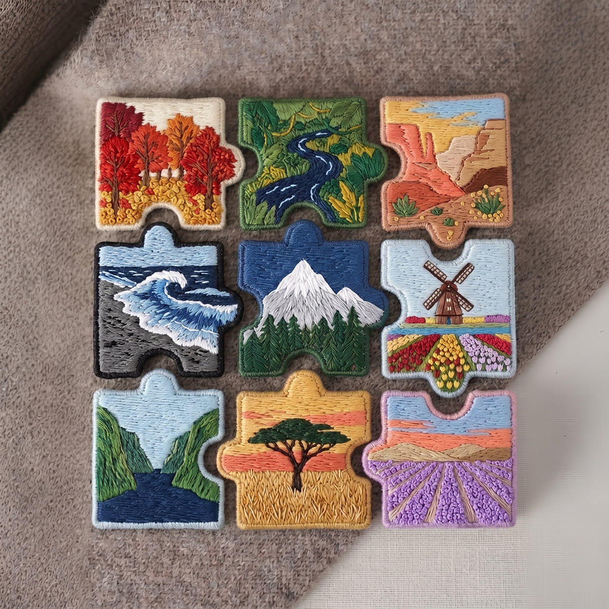 Rubbyoo Diy Magnet & Brooch Embroidery Puzzle Kit - Map Of Earth Scenic Art | Decorative Fabric Magnet - image 3