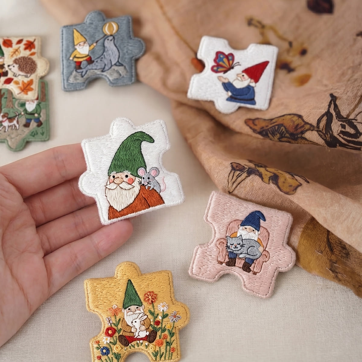 Rubbyoo Diy Magnet & Brooch Embroidery Puzzle Kit - Garden Gnome And Cute Animals | Good Luck Jewelry Gift For Her - image 2