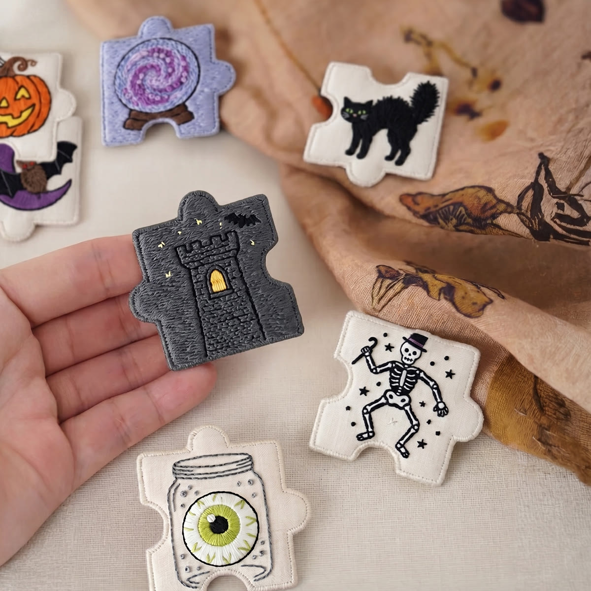 Rubbyoo Diy Magnet & Brooch Embroidery Puzzle Kit - Haunted House Aesthetic | Spooky Magnet For Fridge - image 4