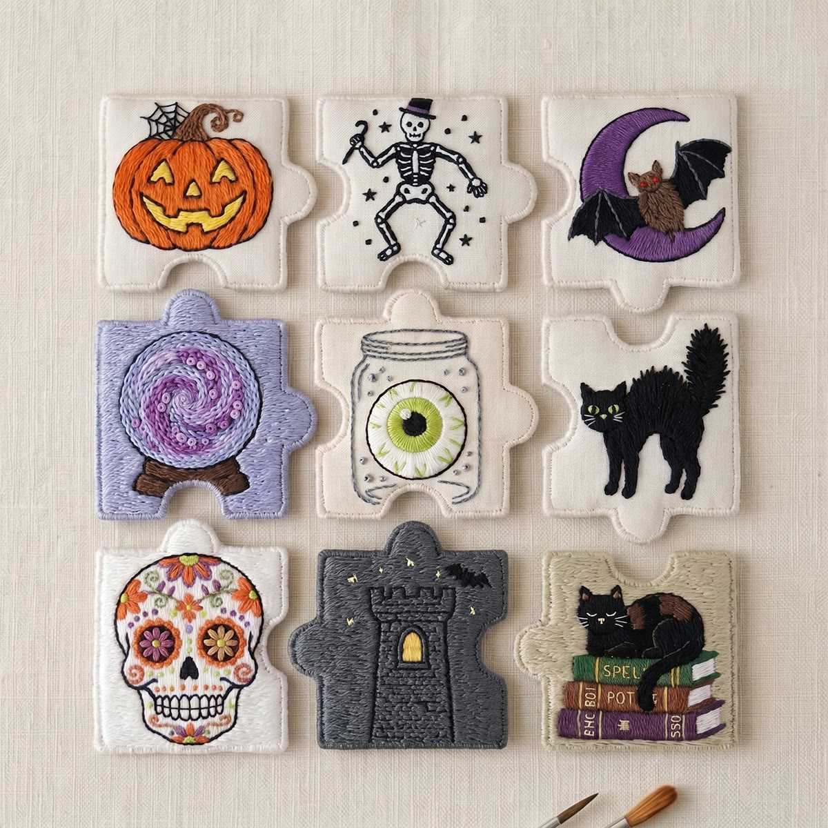 Rubbyoo Diy Magnet & Brooch Embroidery Puzzle Kit - Haunted House Aesthetic | Spooky Magnet For Fridge - 9-pcs Puzzle Brooch Kit - image 1