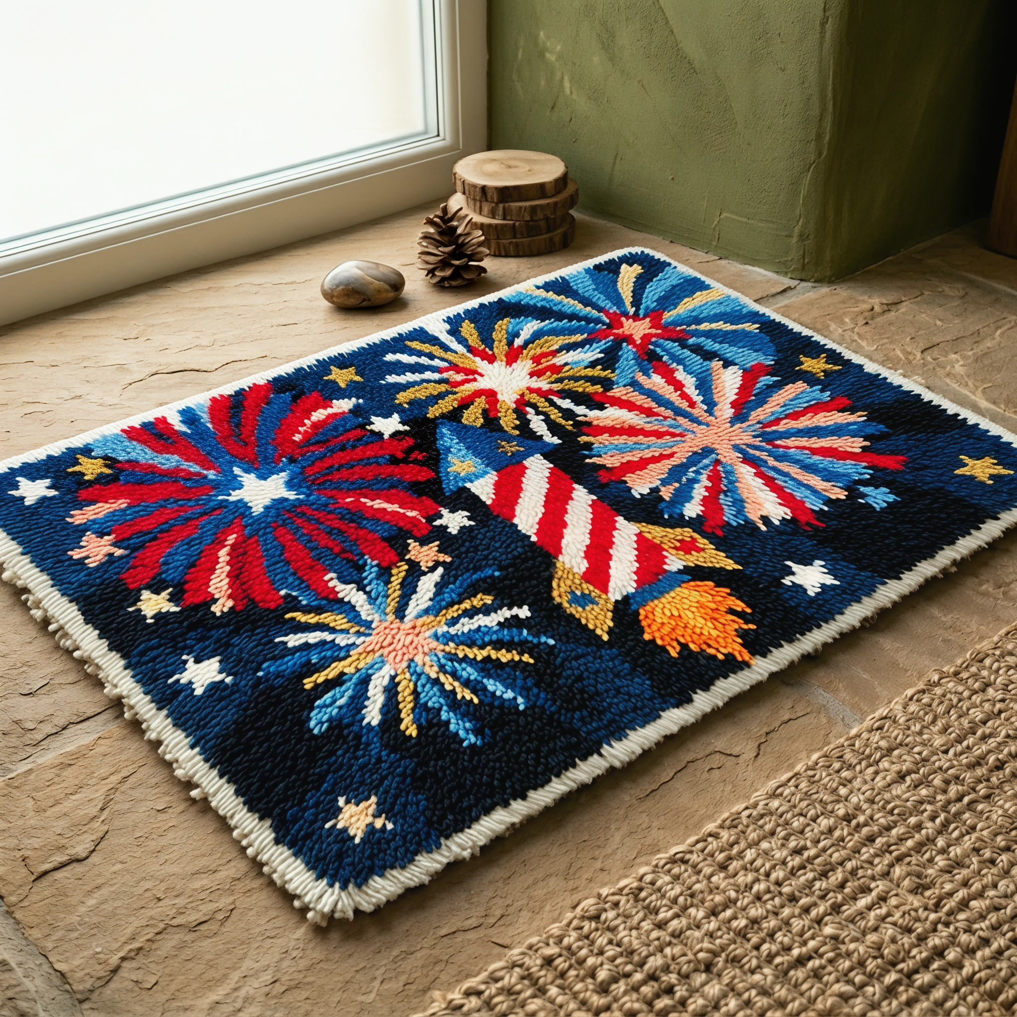 Rubbyoo Latch Hook Rug Kit - Firework Rocket | Unique Handmade Gift | Patriotic Porch Decor - image 4