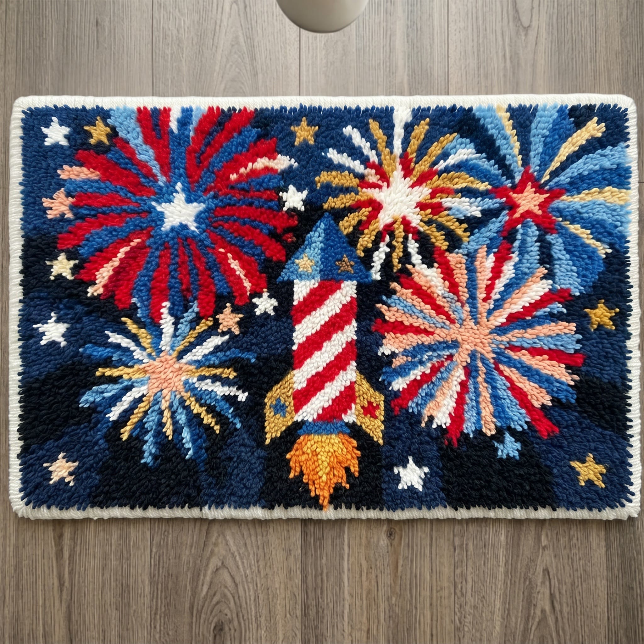Rubbyoo Latch Hook Rug Kit - Firework Rocket | Unique Handmade Gift | Patriotic Porch Decor - 75×50cm - image 1