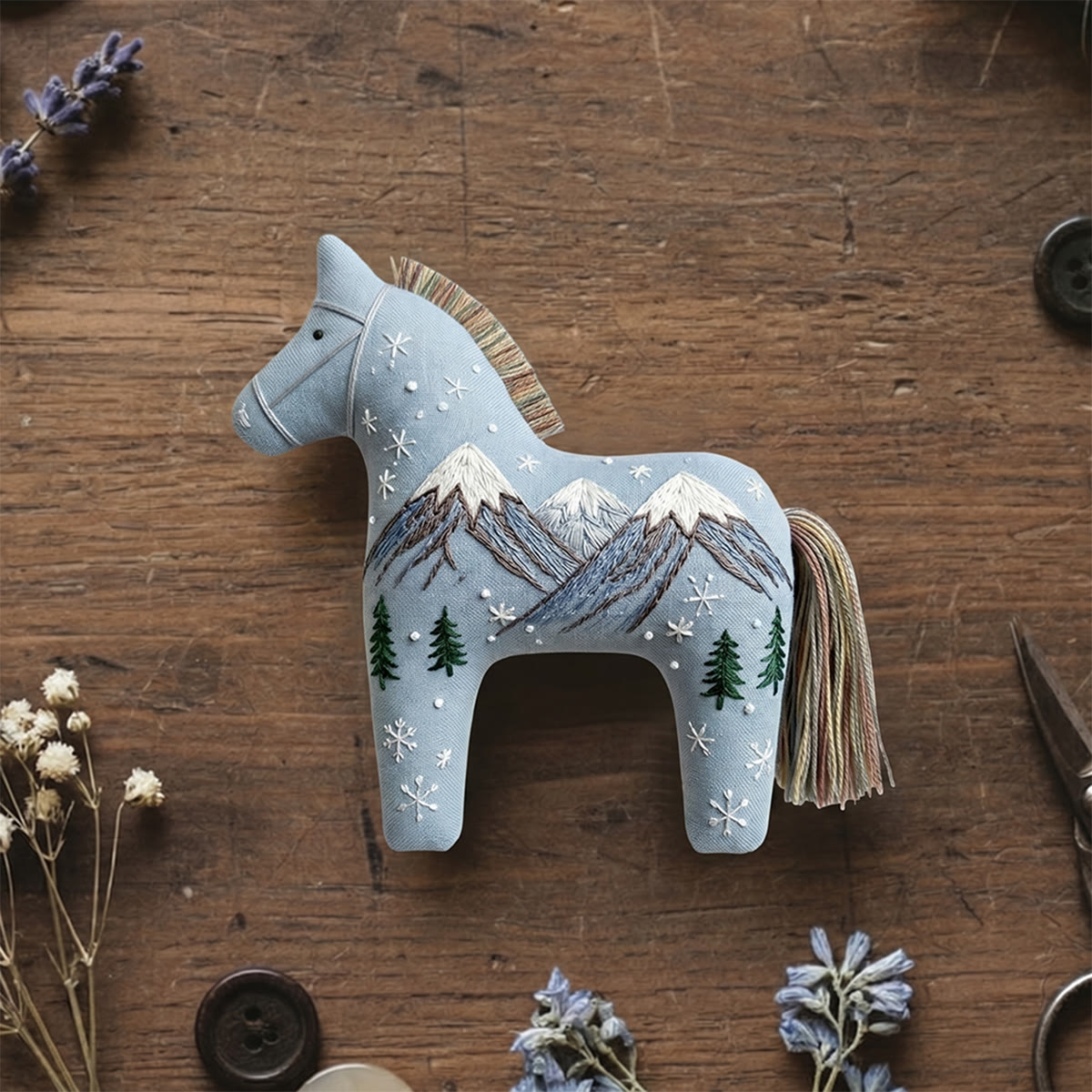 Rubbyoo Dala Horse Embroidery Kit - Snowy Mountain | Unique Birthday Gift | Cozy Home Accents - 6 inches hoop kit - image 1