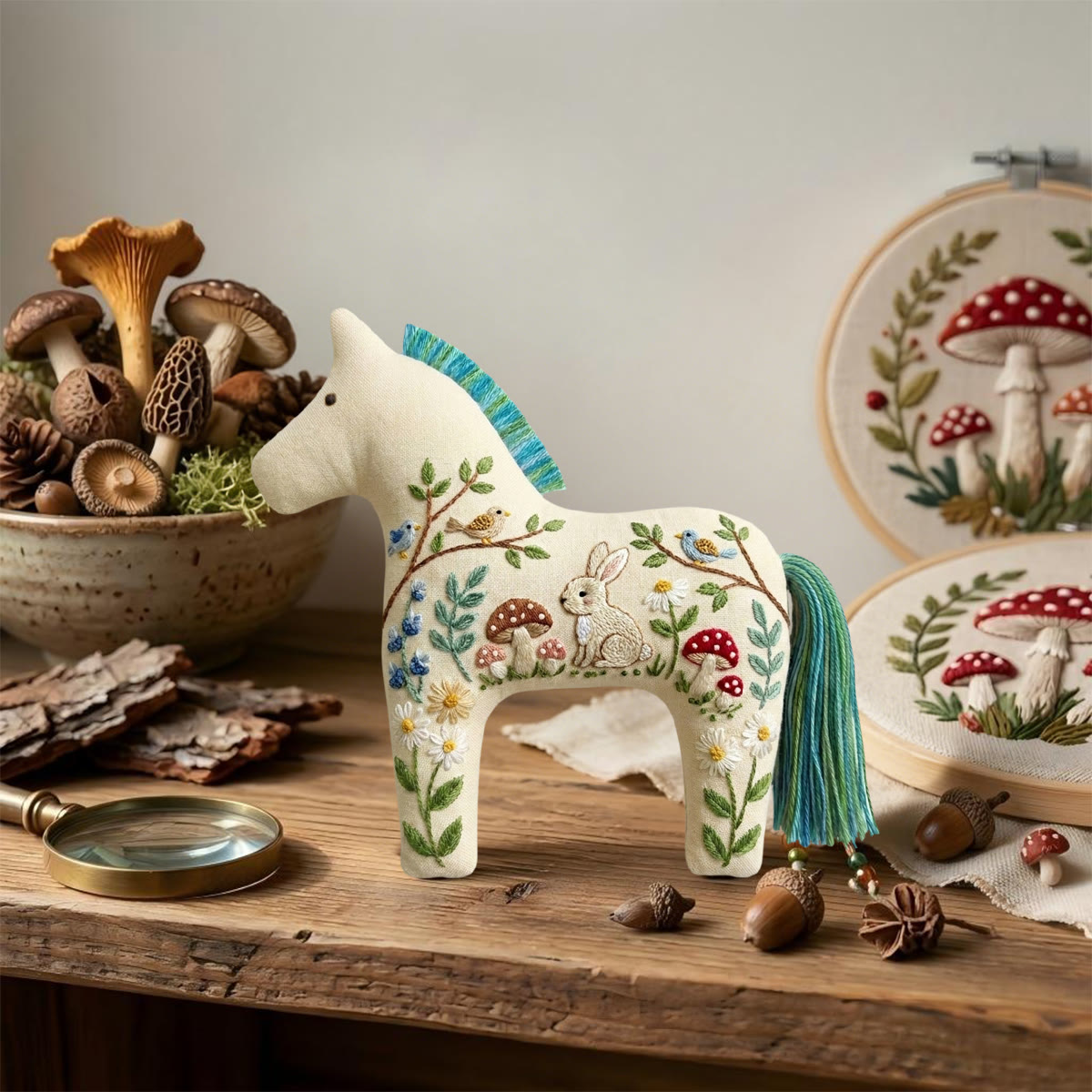 Rubbyoo Dala Horse Embroidery Kit - Forest Mushroom And Bunny  | Cute Handmade Craft | Nursery Hanging Decor - image 5