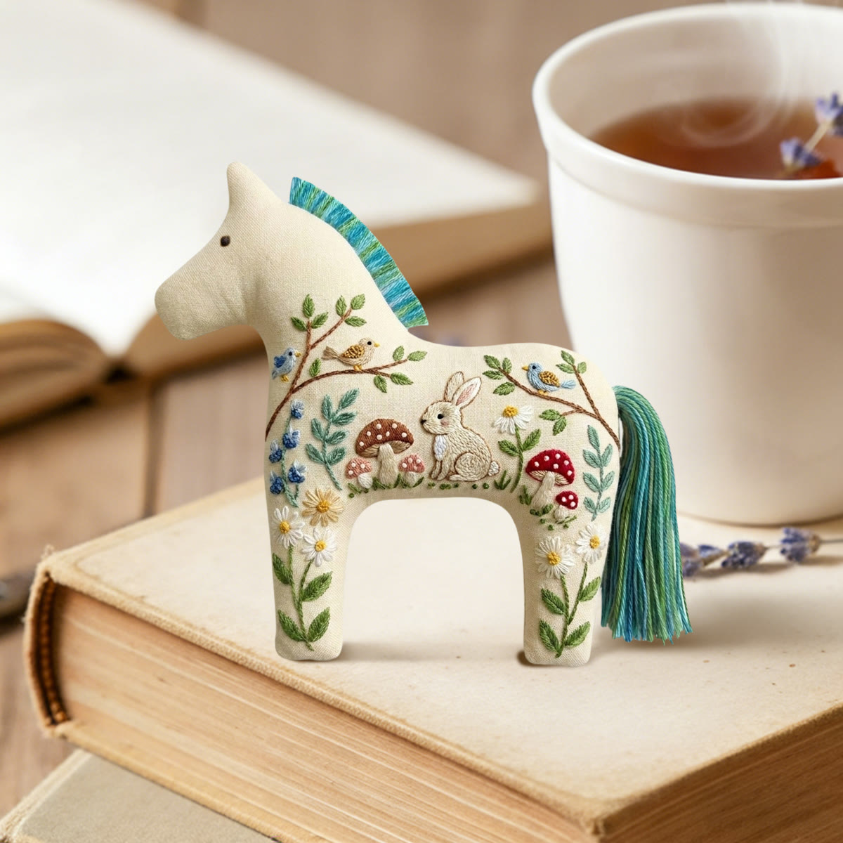 Rubbyoo Dala Horse Embroidery Kit - Forest Mushroom And Bunny  | Cute Handmade Craft | Nursery Hanging Decor - image 2