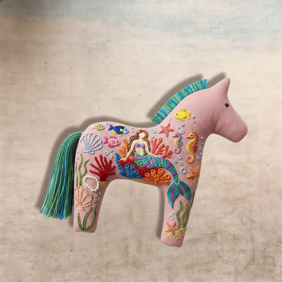 Rubbyoo Dala Horse Embroidery Kit - Pastel Pink Mermaid | Intricate Gift For Her | Summer Bag Charm - image 4