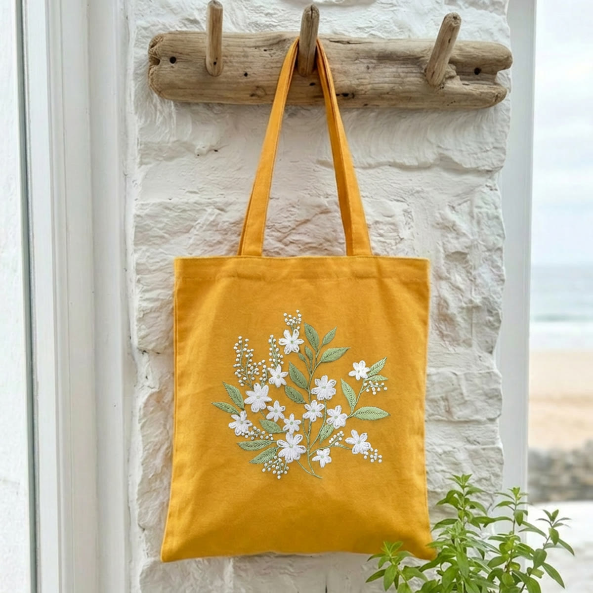 Rubbyoo Embroidery Tote Bag Kit - Blooming Jasmine | Handmade  Shoulder Bag  | Diy Bridesmaid Gift  - 11.8" × 13.8" - Yellow - image 2